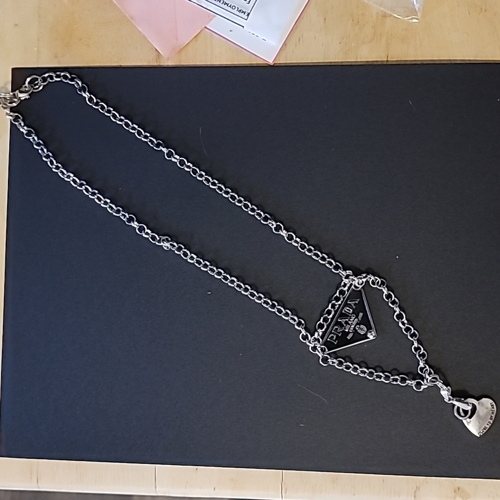 Prada logo necklace on silver chain